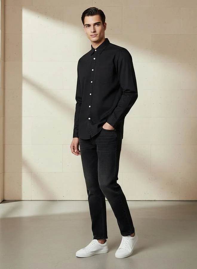 لي كوبر Lee Cooper Men Regular Fit Collared Long Sleeve Shirt